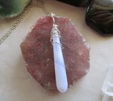 Blue Lace Agate Natural Gemstone Crystal Drop Pendant Necklace