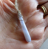 Blue Lace Agate Natural Gemstone Crystal Drop Pendant Necklace