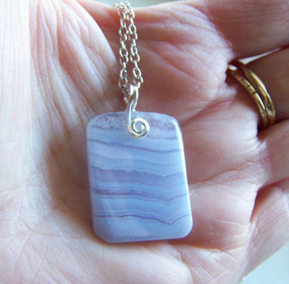 Sky Blue Lace Agate Polished Gemstone Pendant My Mystic Gems