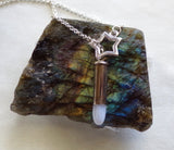 Blue Lace Agate Silver Star Bullet Jewelry Necklace
