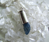 Natural Blue Quartz Silver Bullet Necklace