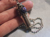 Blue Glass Filigree Keepsake Capsule Bullet Jewelry Pendant