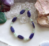 Lapis Lazuli and Prehnite Natural Gemstone Handmade Vintage Bracelet