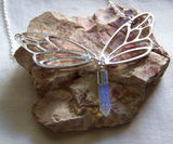 Silver Lace Wing Butterfly Opalite Crystal Necklace