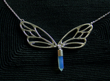 Silver Lace Wing Butterfly Opalite Crystal Necklace