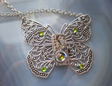 Silver Filigree Butterfly Watchworks Rainbow Crystal Necklace