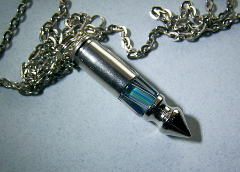 Turquoise Striped Cane Glass Bullet Spike Pendant
