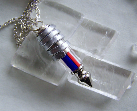 Red and Blue Cane Glass Bullet Spike Pendant Necklace