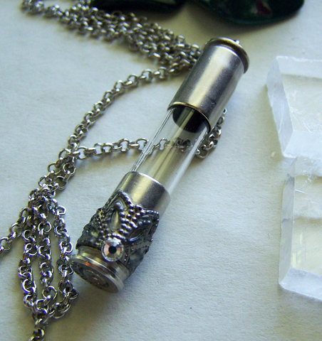 Glass Keepsake Capsule Silver Filigree Bullet Pendant My Mystic Gems