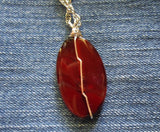 Orange Carnelian Natural Polished Crystal Oval Pendant Necklace