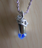 Blue Swirl Cat's Eye Marble Wire Wrapped Silver Bullet Necklace