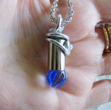 Blue Swirl Cat's Eye Marble Wire Wrapped Silver Bullet Necklace