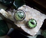 Green Cat's Eye Silver Satellite Prehnite Pendant Necklace