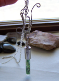 Silver Wire Abstract Cat with Gemstone Bullet Pendant