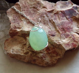 Aqua Chalcedony Gemstone Crystal Wire Wrapped Pendant Necklace