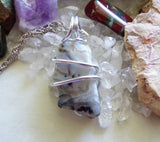 Natural Lace Agate Chalcedony Wire Wrapped Pendant Necklace