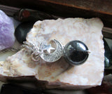 Chrysoberyl Cat's Eye Black Gemstone Sphere Moon and Star Pendant Necklace