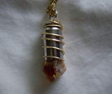 Citrine Gemstone Gold Wire Wrapped Bullet Pendant