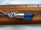 London Blue Glass Bullet with Moon Fairy Jewelry Pendant