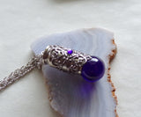 Cobalt Blue Marble Silver Filigree Bullet Jewelry Pendant Necklace