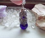 Cobalt Blue Marble Silver Filigree Bullet Jewelry Pendant Necklace