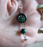 Steampunk Compass Malachite Bead Silver Star Pendant