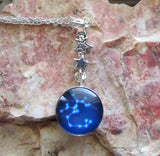 Midnight Blue Zodiac Constellation Silver Stars Pendant Necklace