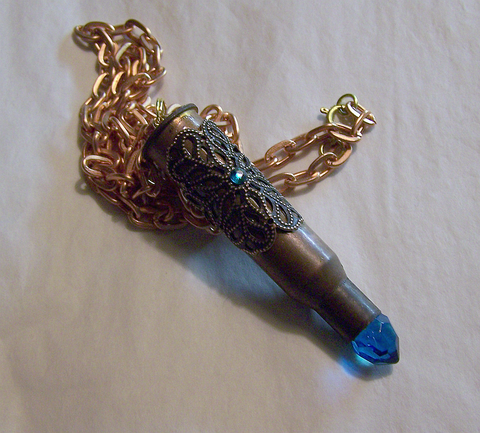 Copper and Aqua Crystal Bullet Jewelry Pendant