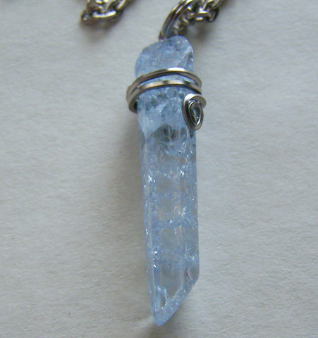 Blue Crystal Stone Necklace, Wire Wrap Silver Band Pendant | O Yeah Gifts!