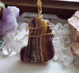 Natural Crazy Lace Agate Wire Wrapped Stone Pendant Necklace