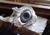 Natural Clear Quartz Crystal Ball Evil Eye Pendant Necklace