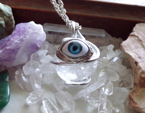 Morocco's Blue Evil Eye Necklace w/ Crystal - Anne Koplik Designs