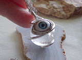 Natural Clear Quartz Crystal Ball Evil Eye Pendant Necklace