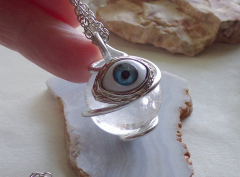 Swarovski Luckily Evil Eye Necklace, White, Rhodium plating - Crystocraft