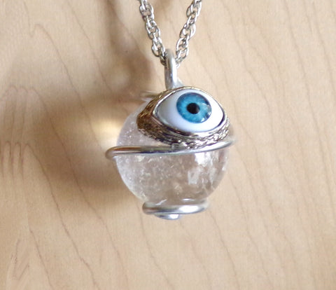 Blue Crystal Evil Eye Necklace - Gold