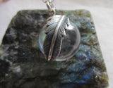 Natural Quartz Crystal Ball Feather Wrap Pendant Necklace