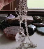Quartz Crystal Ball Moon and Star Ring Pendant Necklace
