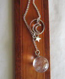 Quartz Crystal Ball Moon and Star Ring Pendant Necklace