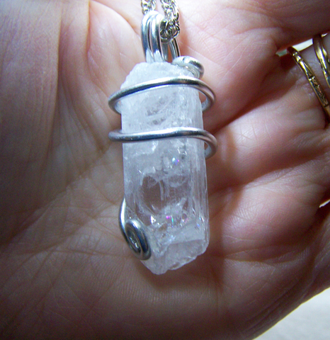 Natural Danburite Gemstone Wire Wrapped Crystal Pendant Necklace