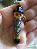 Day of the Dead Bone Skull Top Hat Brass Bullet Jewelry Pendant Necklace