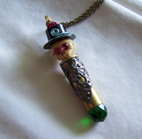 Day of the Dead Bone Skull Top Hat Brass Bullet Jewelry Pendant Necklace
