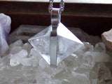Natural Clear Quartz Diamond Crystal Pendant Necklace
