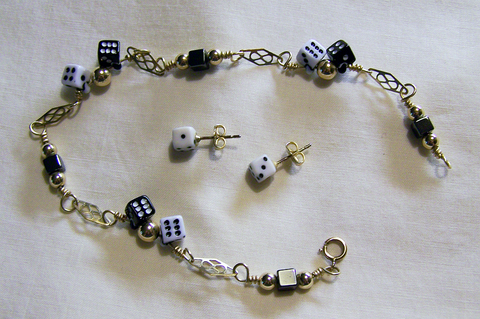 Retro Vintage Black and White Dice GF Bracelet and Earrings Set