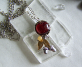Orange Dichroic Glass Fall Leaves Acorn Pendant Necklace