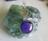 Purple Dichroic Twinkle Glass Silver Spiral Pendant Necklace