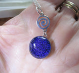 Purple Dichroic Twinkle Glass Silver Spiral Pendant Necklace