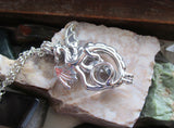 Silver Dragon Locket Cage with Quartz Crystal Ball Pendant Necklace