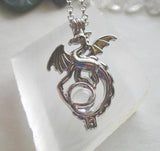 Silver Dragon Locket Cage with Quartz Crystal Ball Pendant Necklace