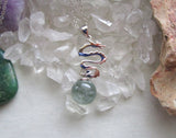 Sterling Silver Dragon Rainbow Fluorite Crystal Pendant Necklace