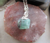 Green Emerald Natural Raw Gemstone Crystal Pendant Necklace